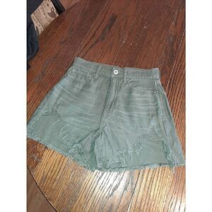 Sz 2 American Eagle Outfitters AEO Olive Green Distressed  Raw Hem Cottin Shorts